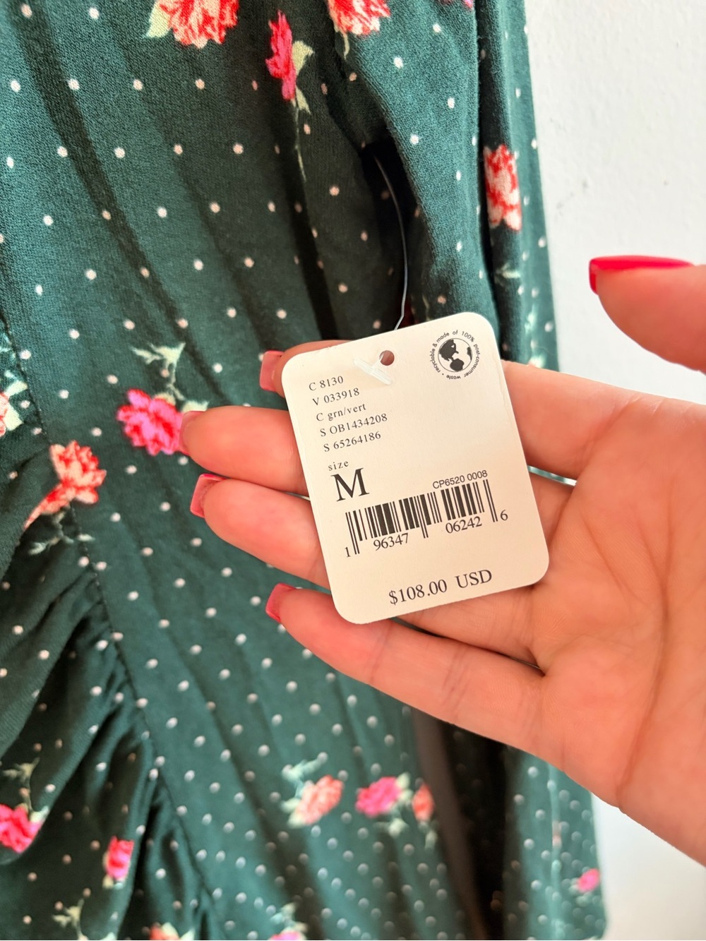 Free People Dark Green Floral Long-Sleeve Keyhole Mini Dress - Picture 9 of 9